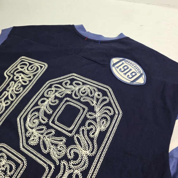 Champion Knitwear Men's V-Neck Retro Varsity Patch Jersey Shirt Navy Sz M NWT - Picture 10 of 14